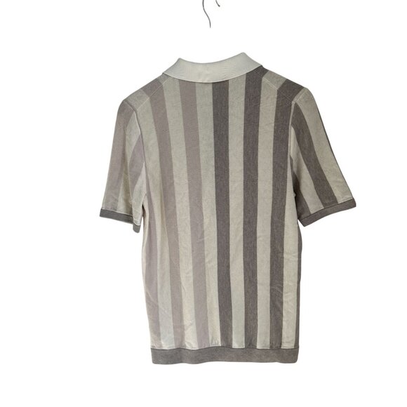 Reiss Striped Wool Cotton Polo Shirt With Half-Zip & Collar In Beige & Gray Size - Picture 6 of 8